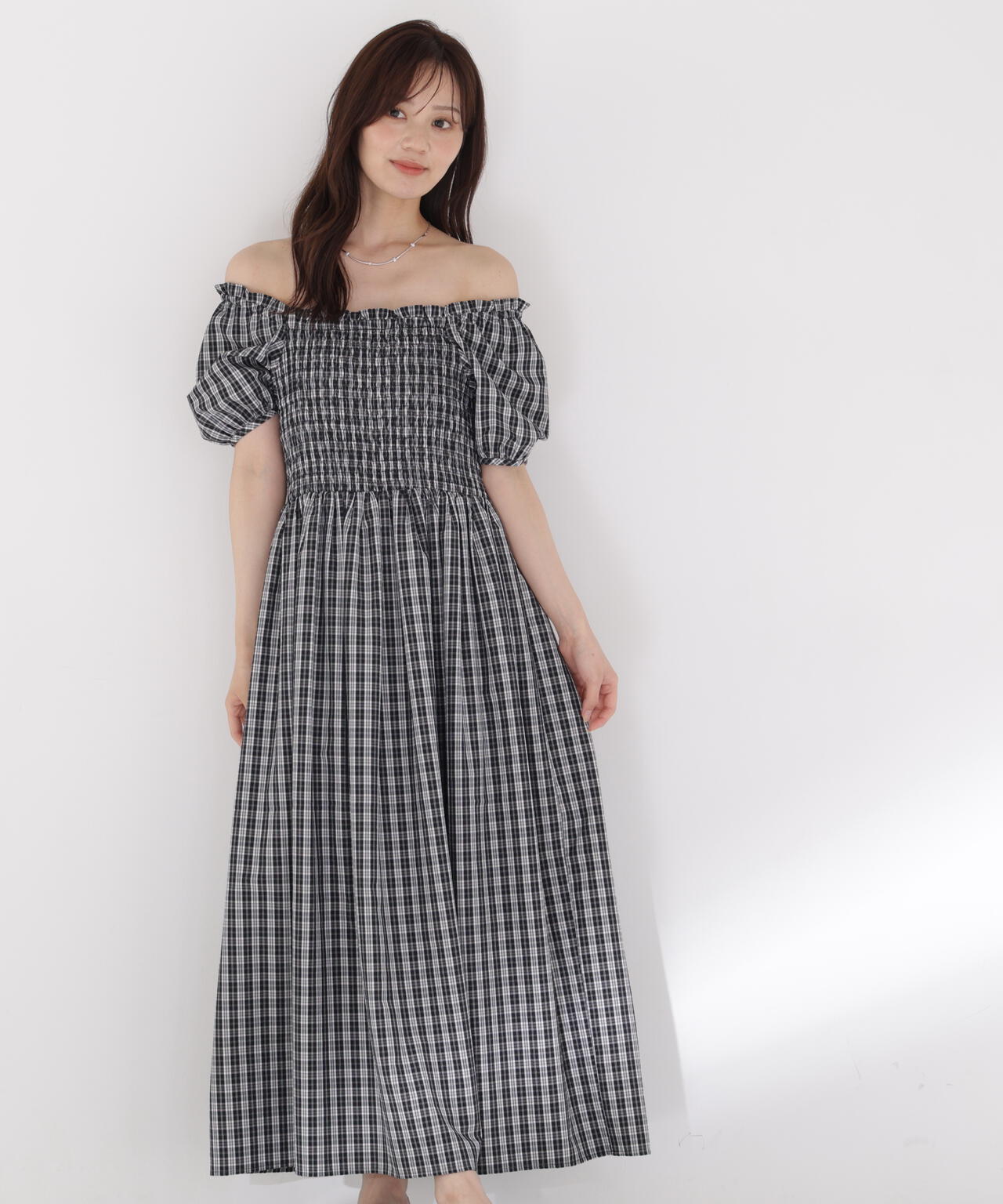 チェック柄シャーリングワンピース | PROPORTION BODY DRESSING
