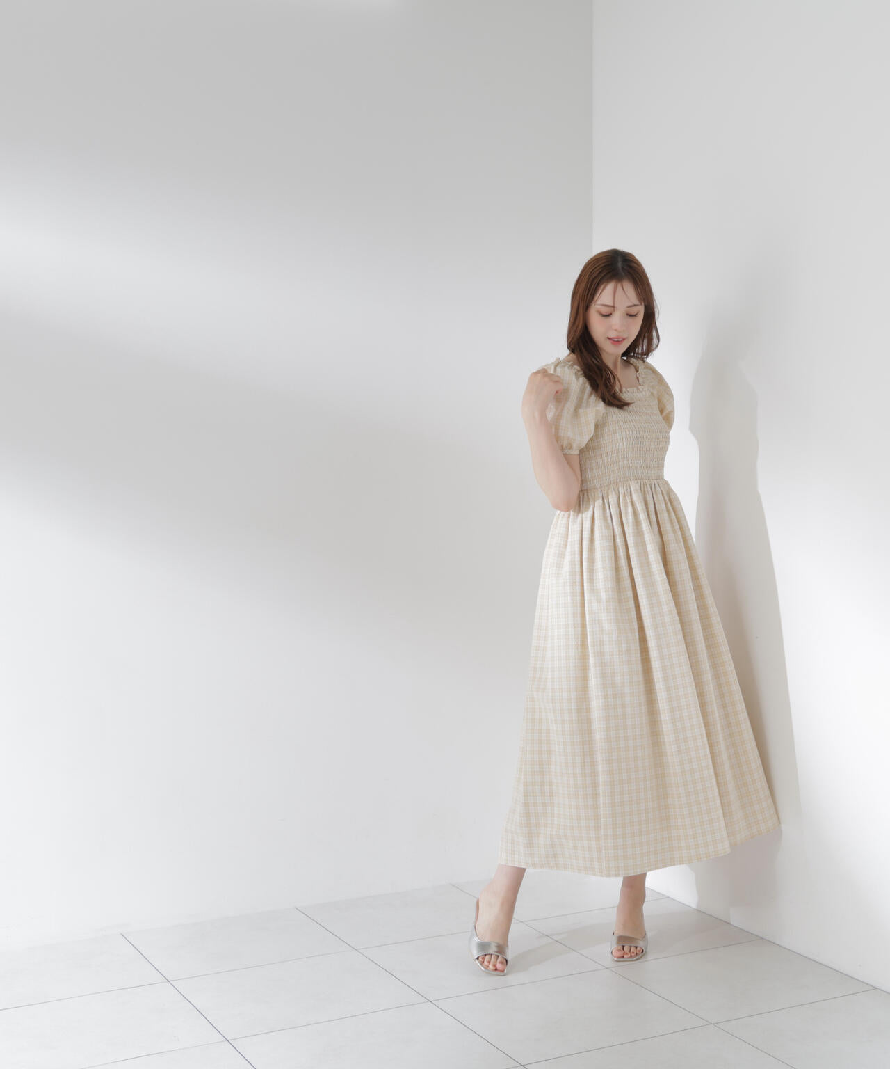 チェック柄シャーリングワンピース | PROPORTION BODY DRESSING