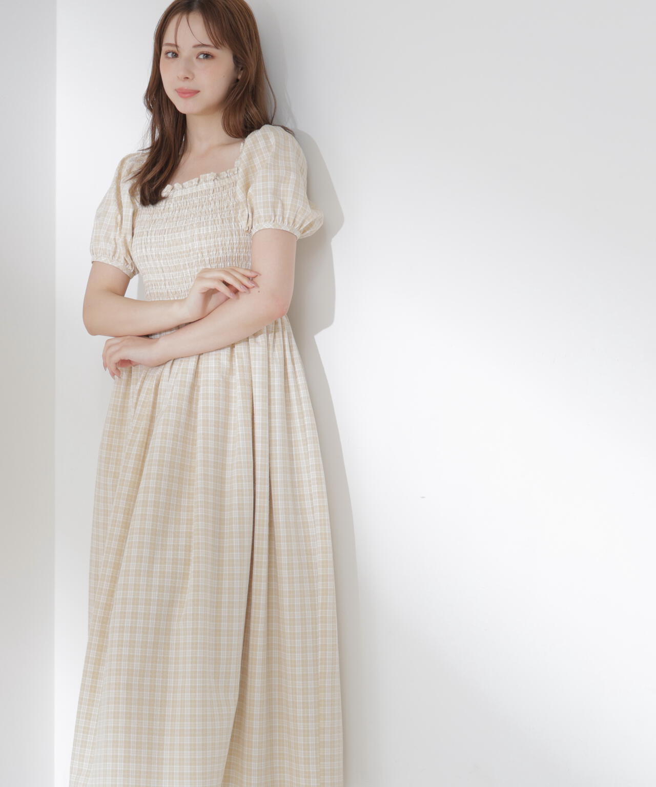 チェック柄シャーリングワンピース | PROPORTION BODY DRESSING