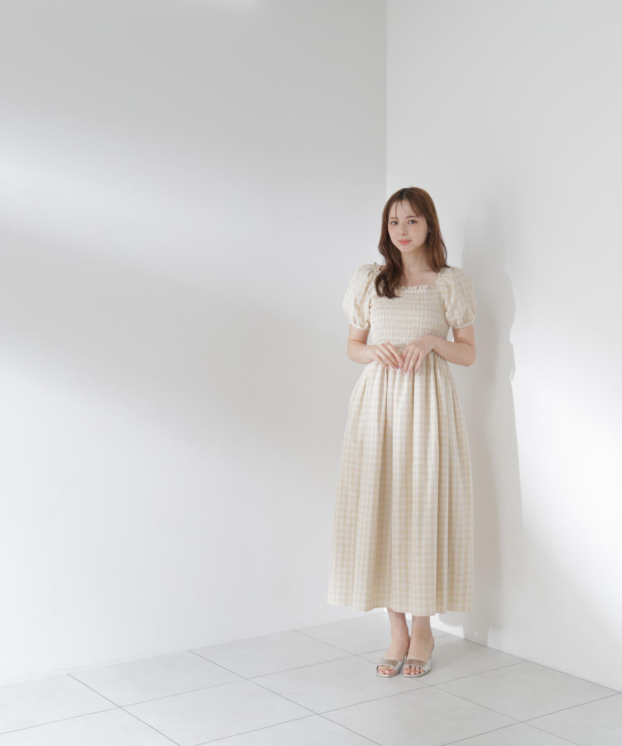 チェック柄シャーリングワンピース | PROPORTION BODY DRESSING
