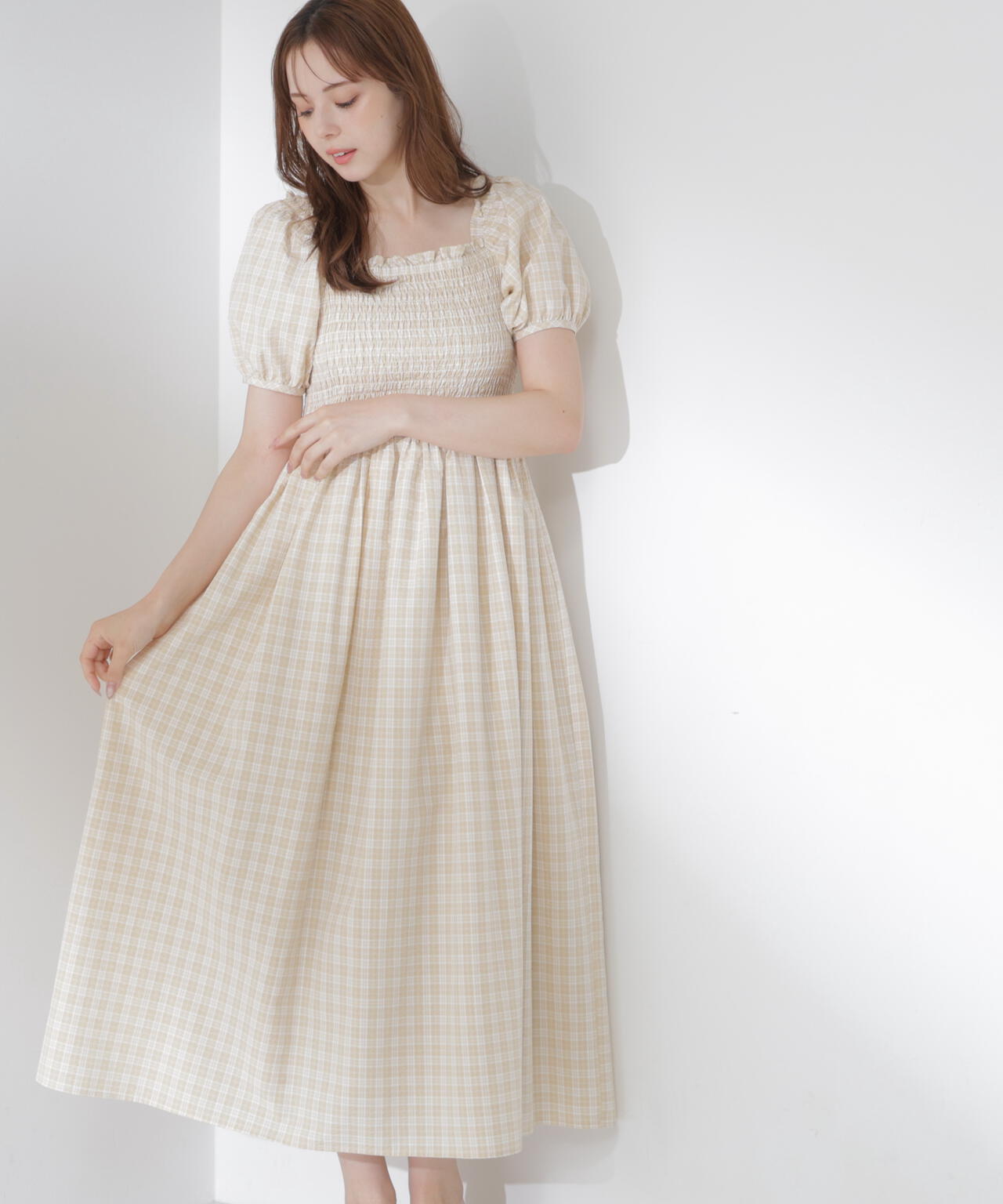 チェック柄シャーリングワンピース | PROPORTION BODY DRESSING