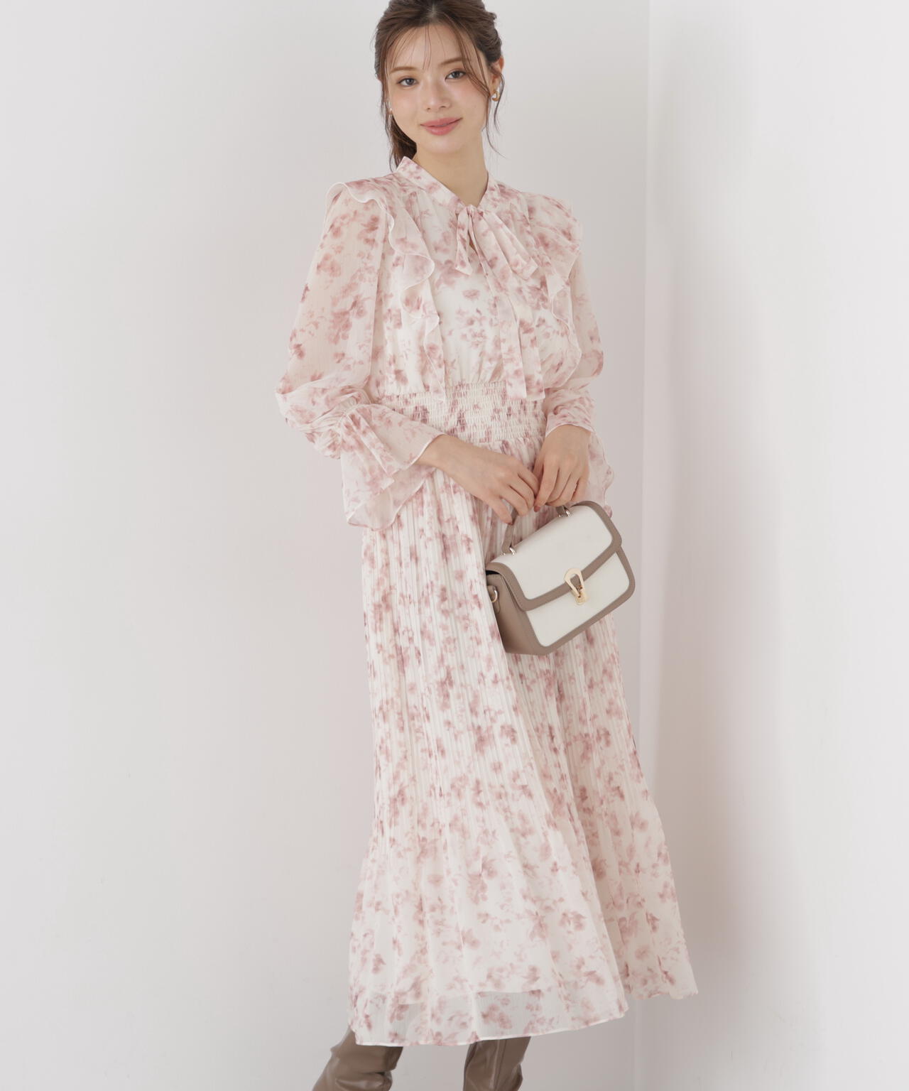 リボンプリーツ花柄ワンピース | PROPORTION BODY DRESSING