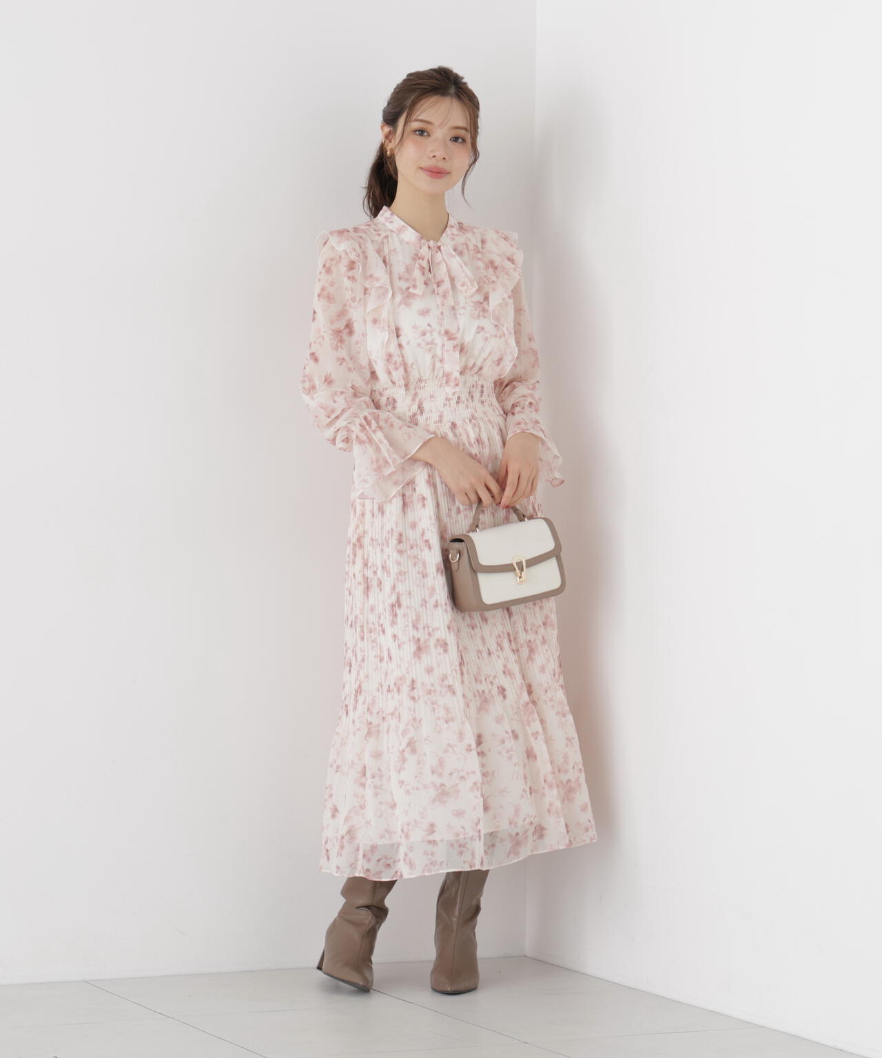 リボンプリーツ花柄ワンピース | PROPORTION BODY DRESSING