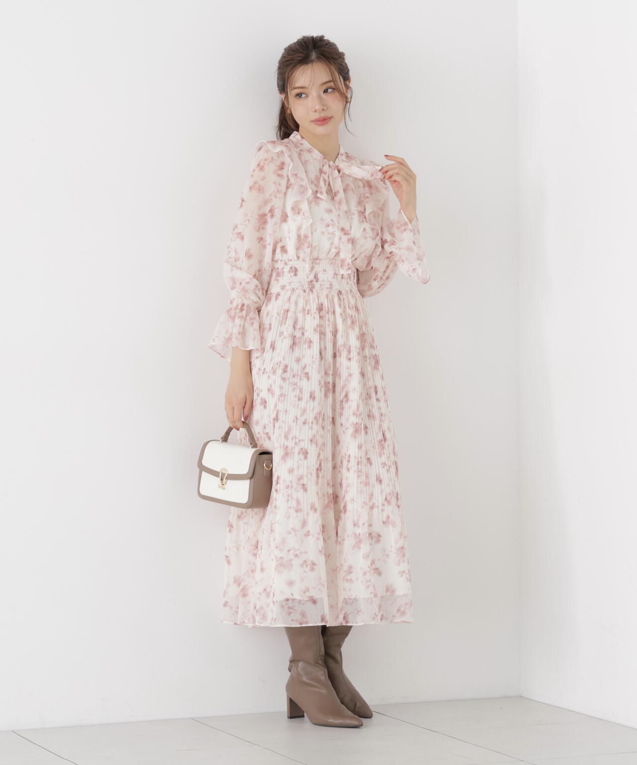 リボンプリーツ花柄ワンピース | PROPORTION BODY DRESSING