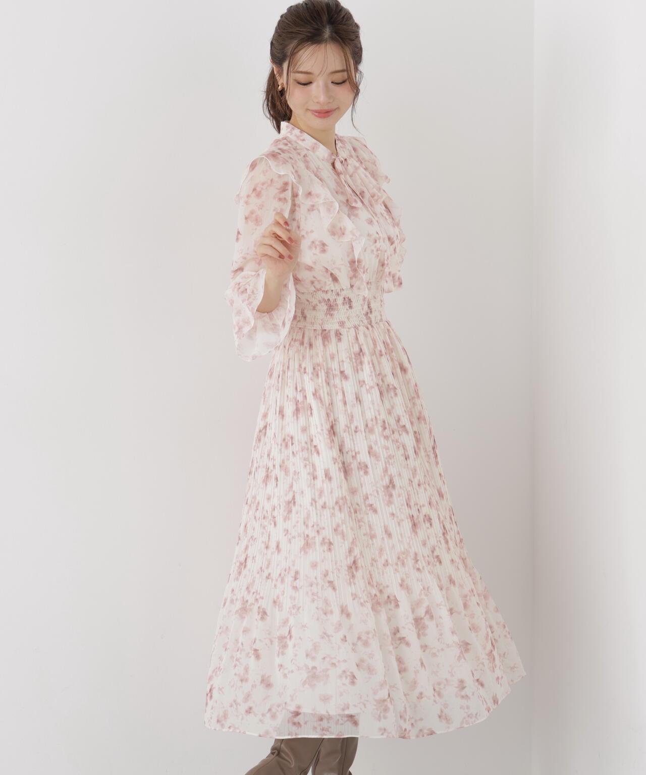 リボンプリーツ花柄ワンピース | PROPORTION BODY DRESSING