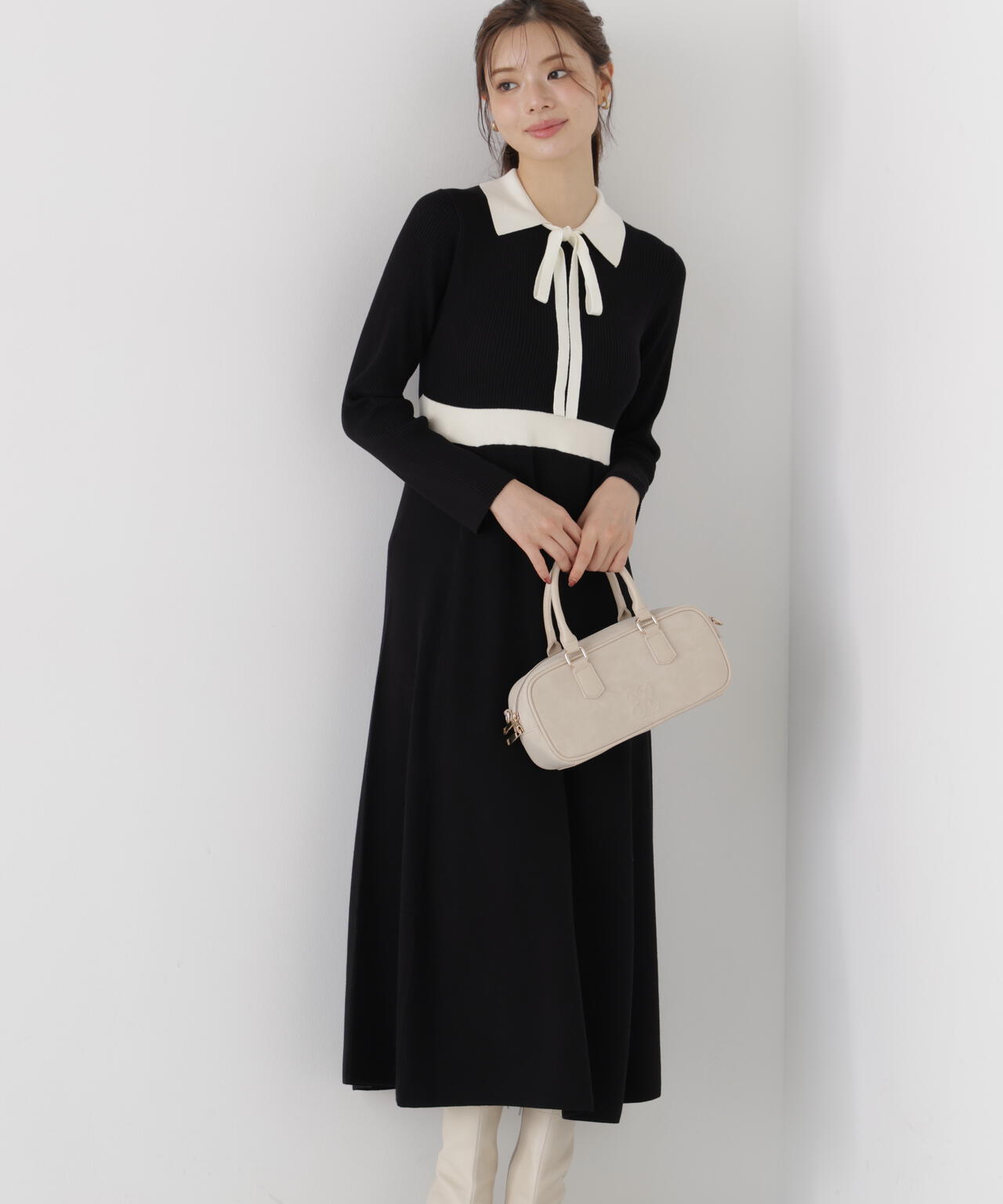 リボンタイバイカラーニットワンピース | PROPORTION BODY DRESSING