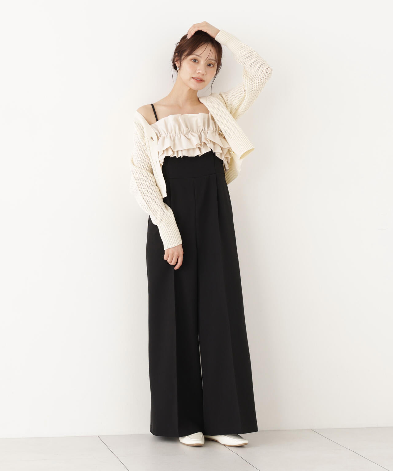 ダイアグラム：完売品【民族柄×シフォンジョーゼット】フリル＆リボンオールインワン フリルカラーオールインワン | PROPORTION BODY DRESSING