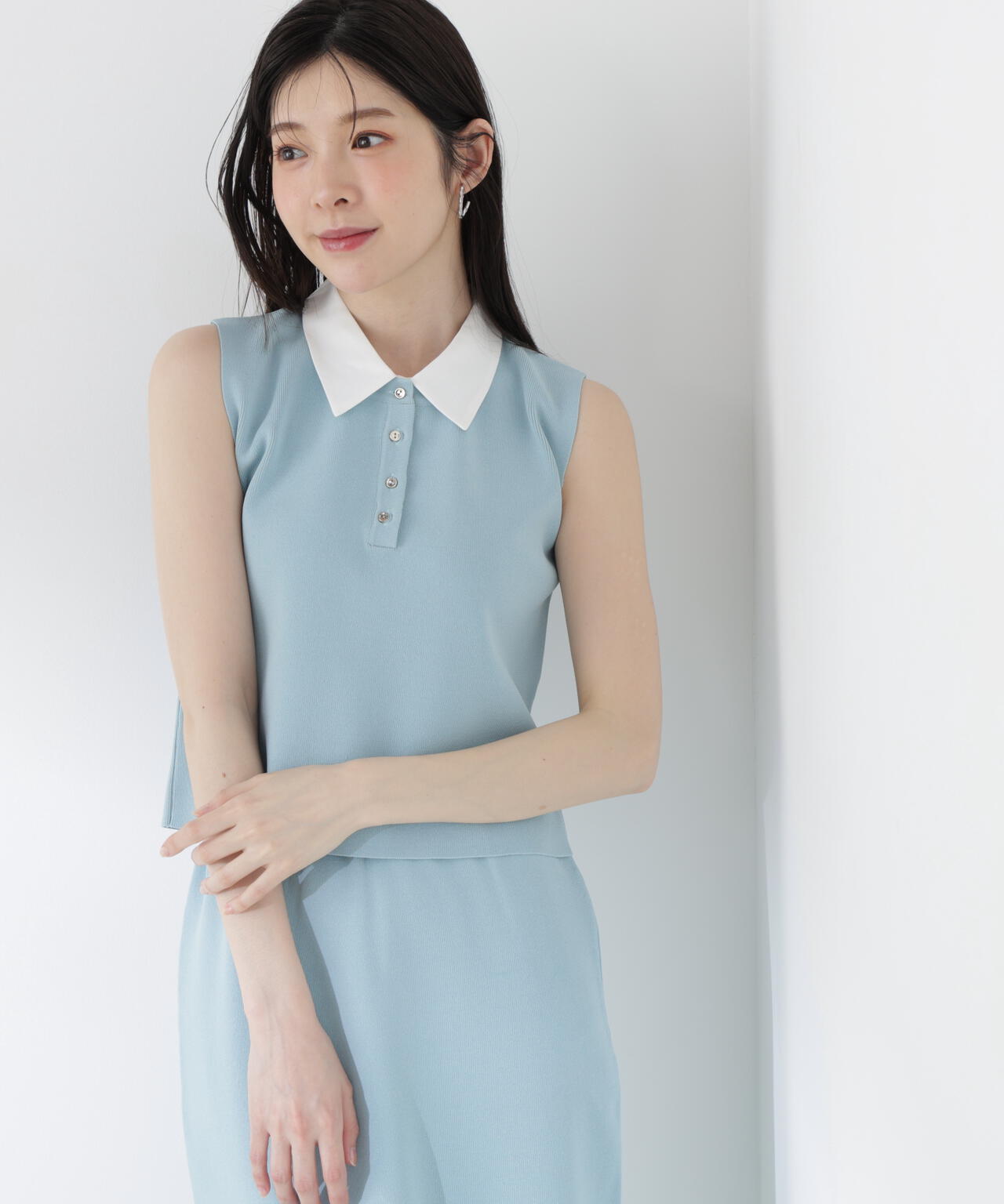青島心さん着用＞衿ドッキングニットセットアップ | PROPORTION BODY