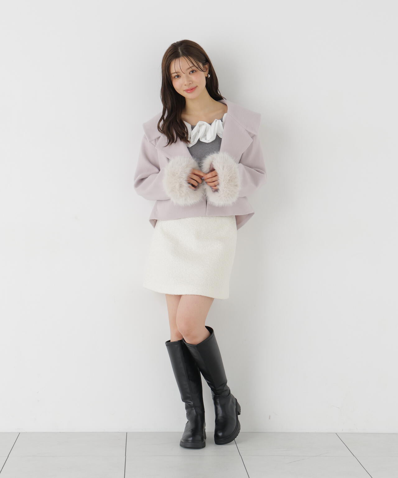 フェイクファー付きワイドカラーショートコート | PROPORTION BODY