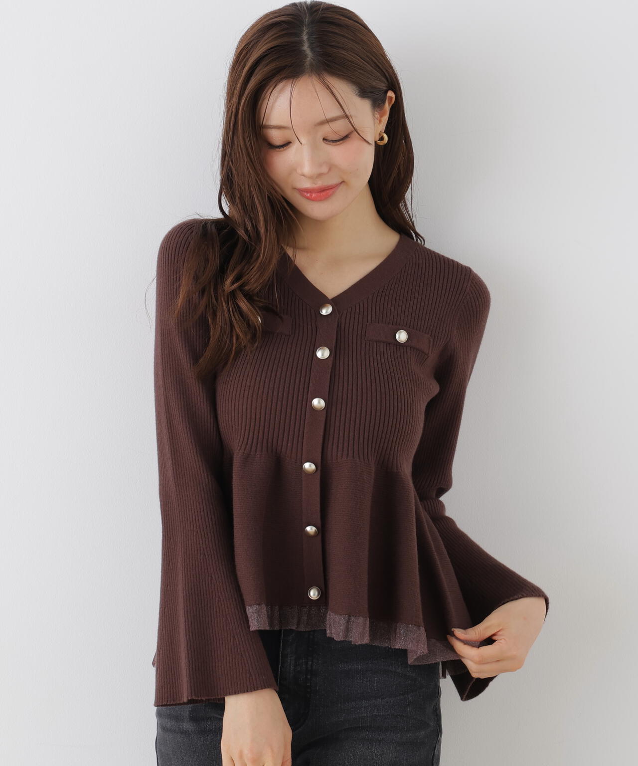 PROPORTION BODY DRESSING ペプラムニット 長袖 シアー切替ペプラムニット | PROPORTION BODY DRESSING