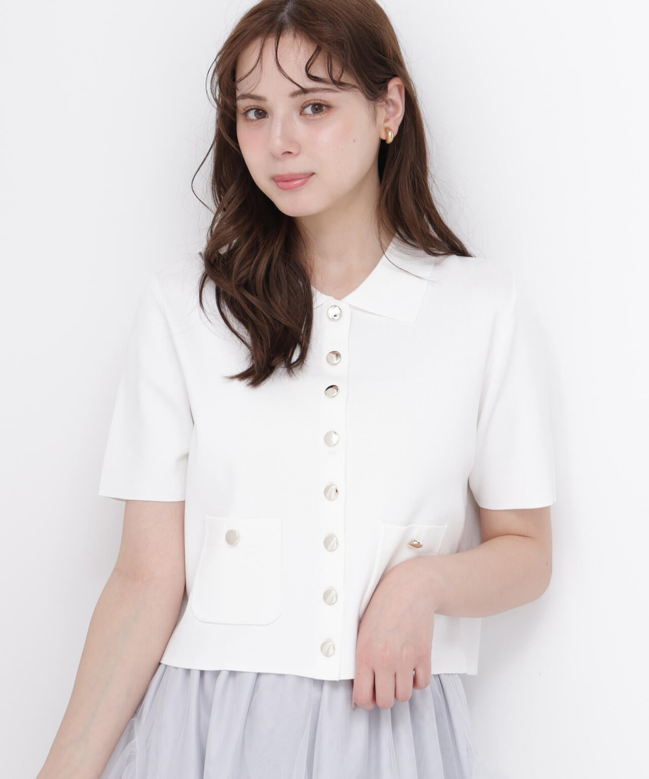 新品 プロポーションボディドレッシング ソリストヒート ジュエル釦Vカーディガン PROPORTION BODY DRESSING（プロポーションボディドレッシング