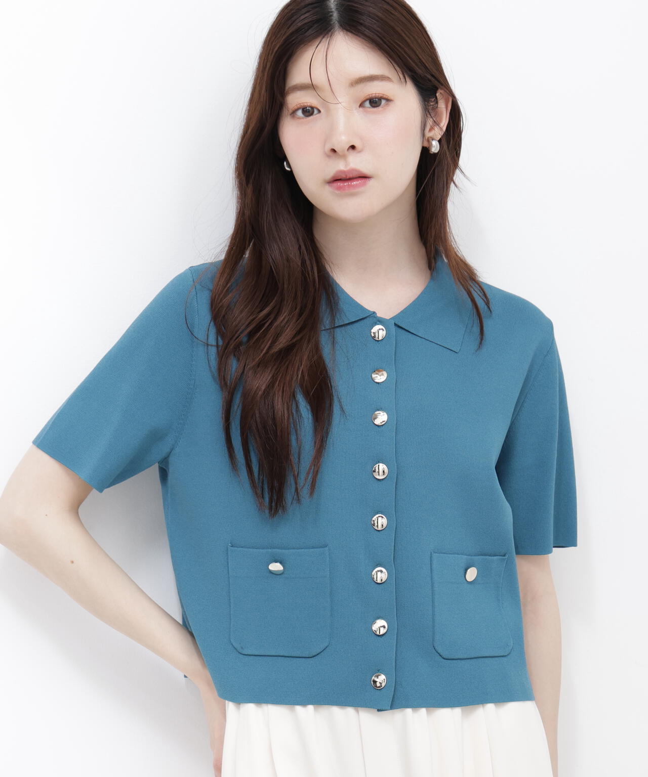 新品 プロポーションボディドレッシング ソリストヒート ジュエル釦Vカーディガン ポロ衿ニットカーディガン | PROPORTION BODY DRESSING