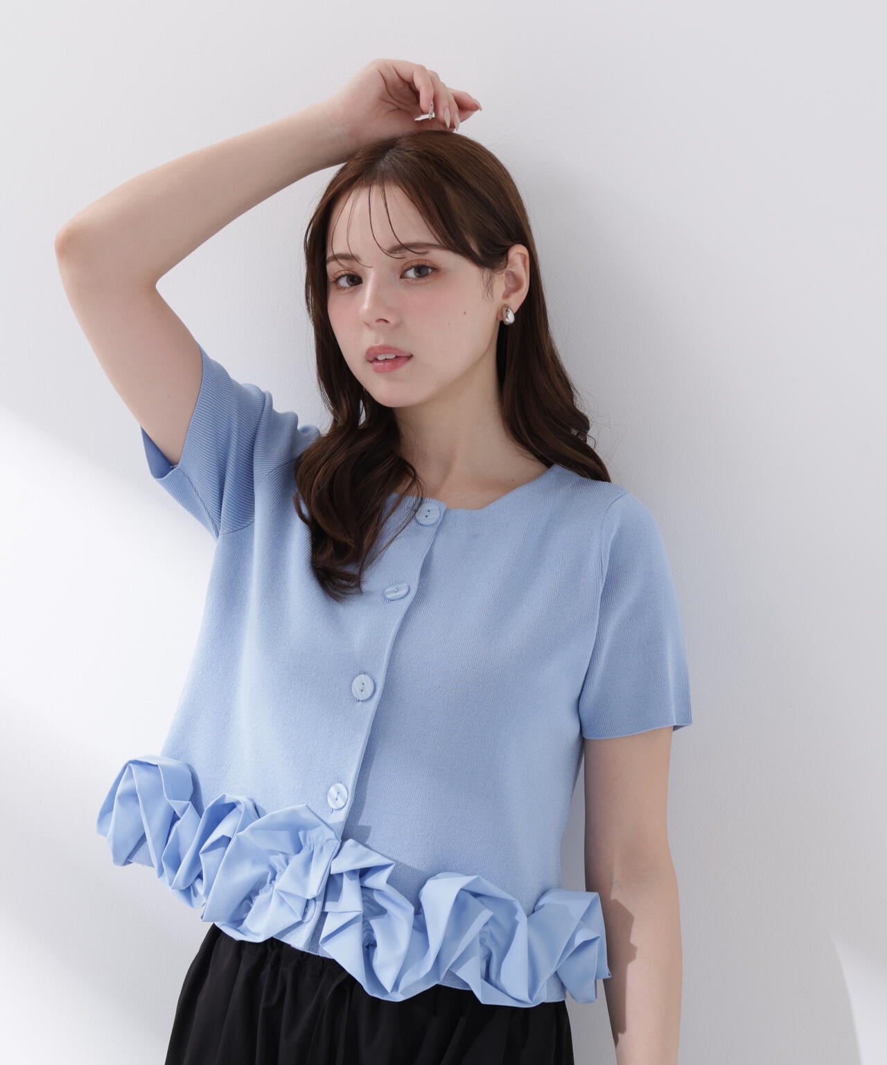 中川紅葉さん着用＞〈a/mie〉半袖ホイップヘムカーディガン