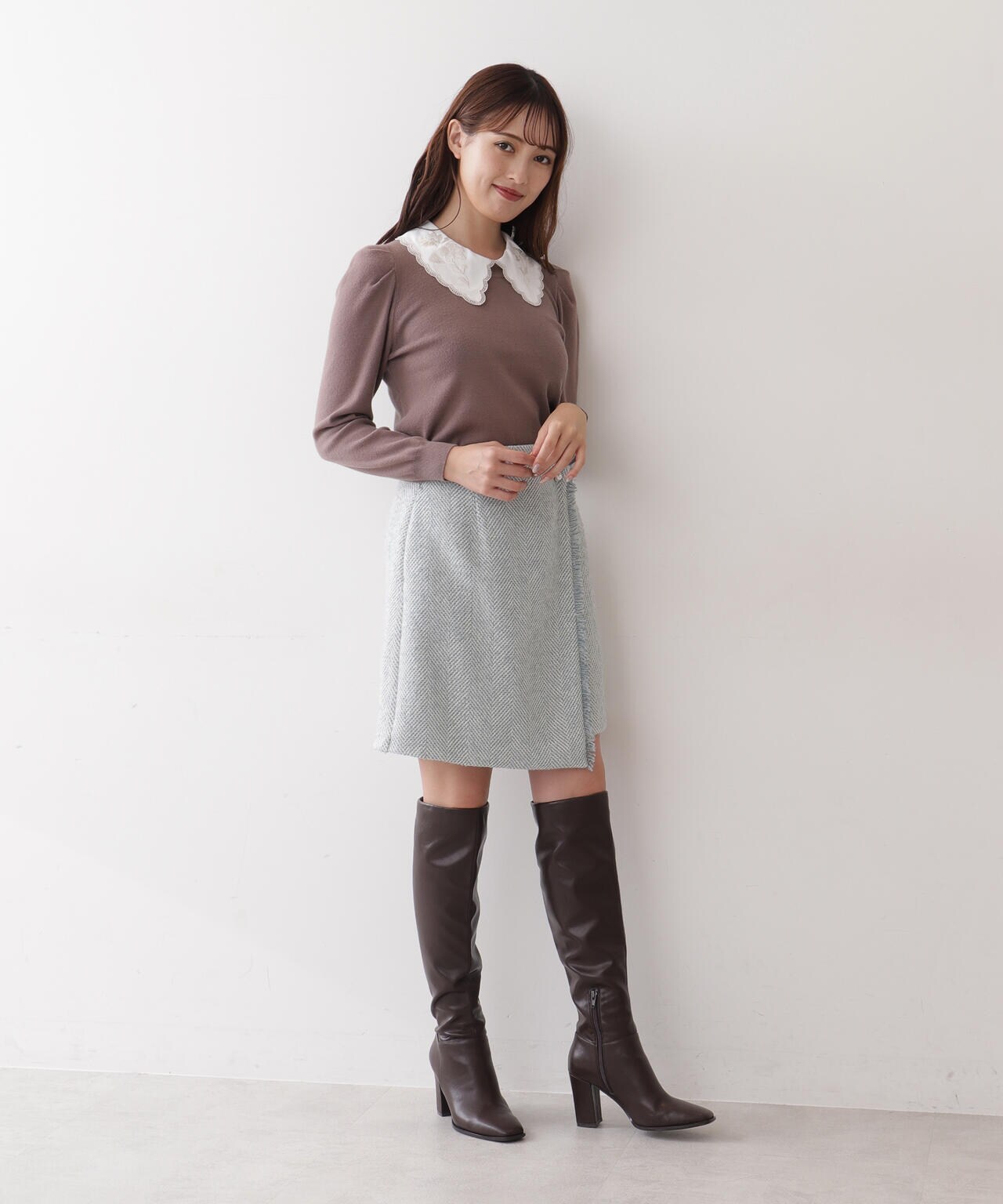 【宮田聡子さん着用 美人百花 12月号 掲載商品】カラーヘリンボンミニスカート