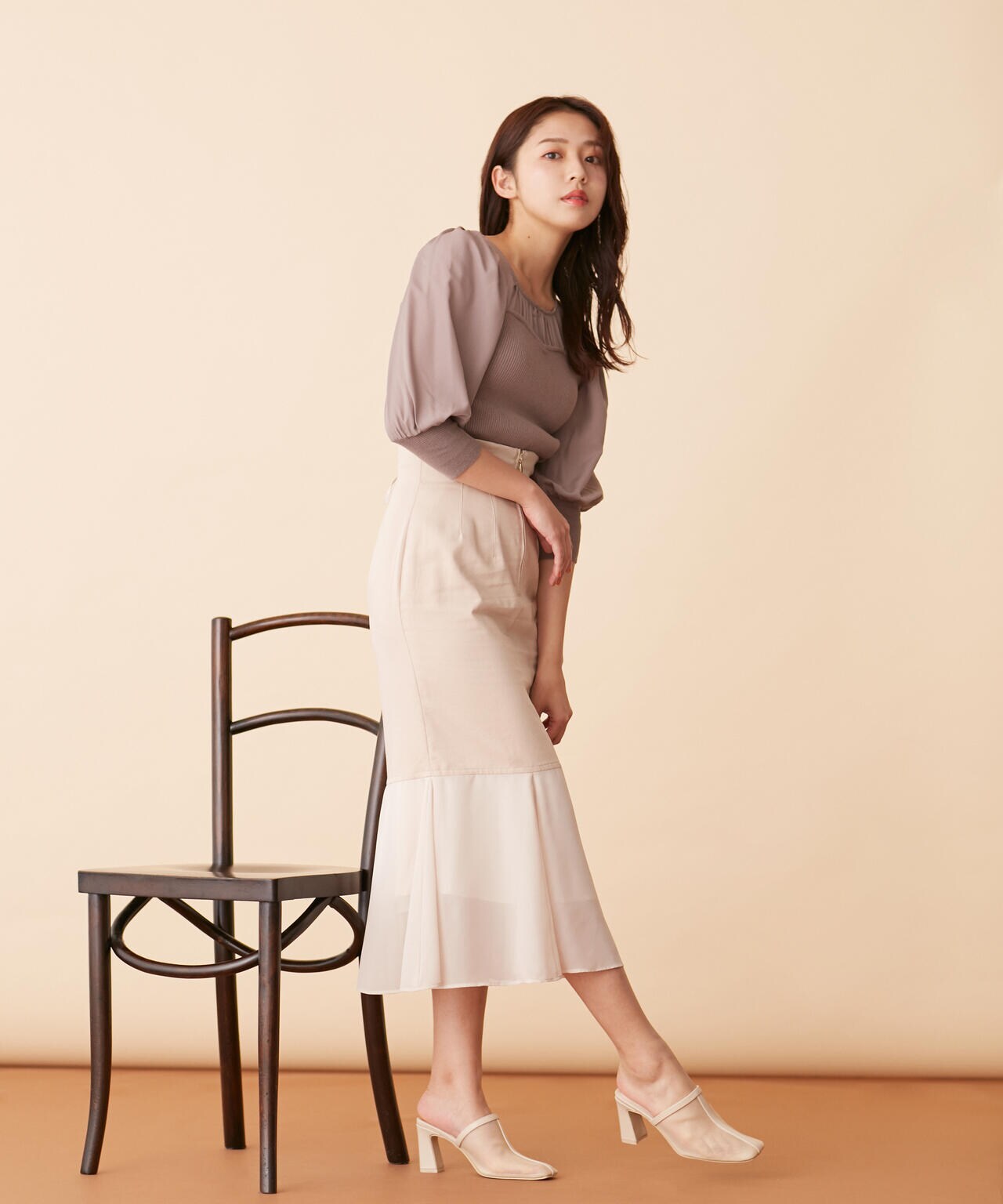 シフォン切替マーメイドスカート