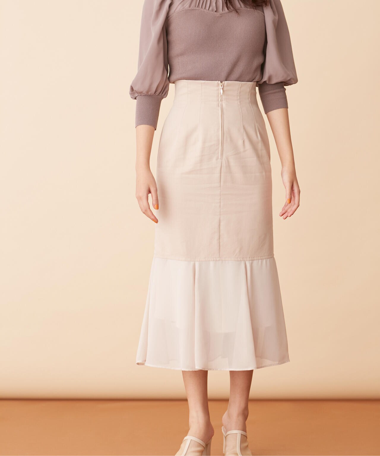 シフォン切替マーメイドスカート