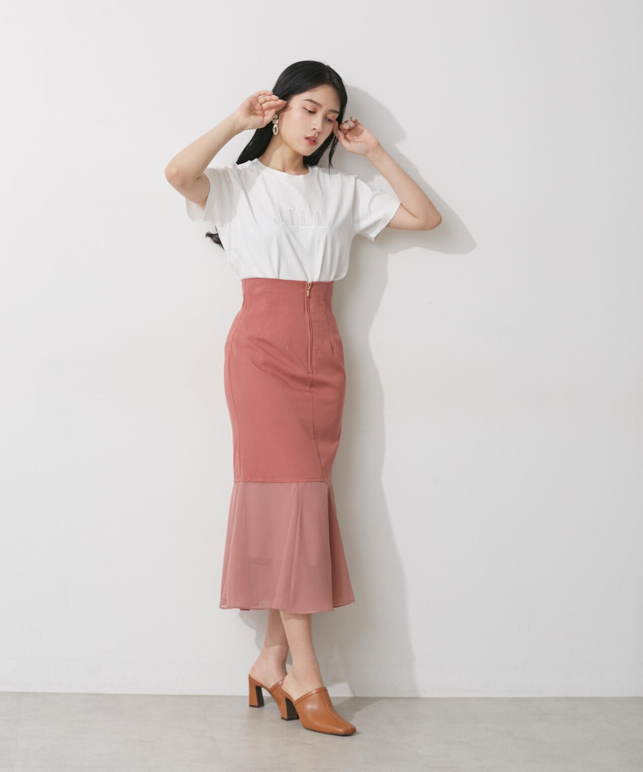 シフォン切替マーメイドスカート