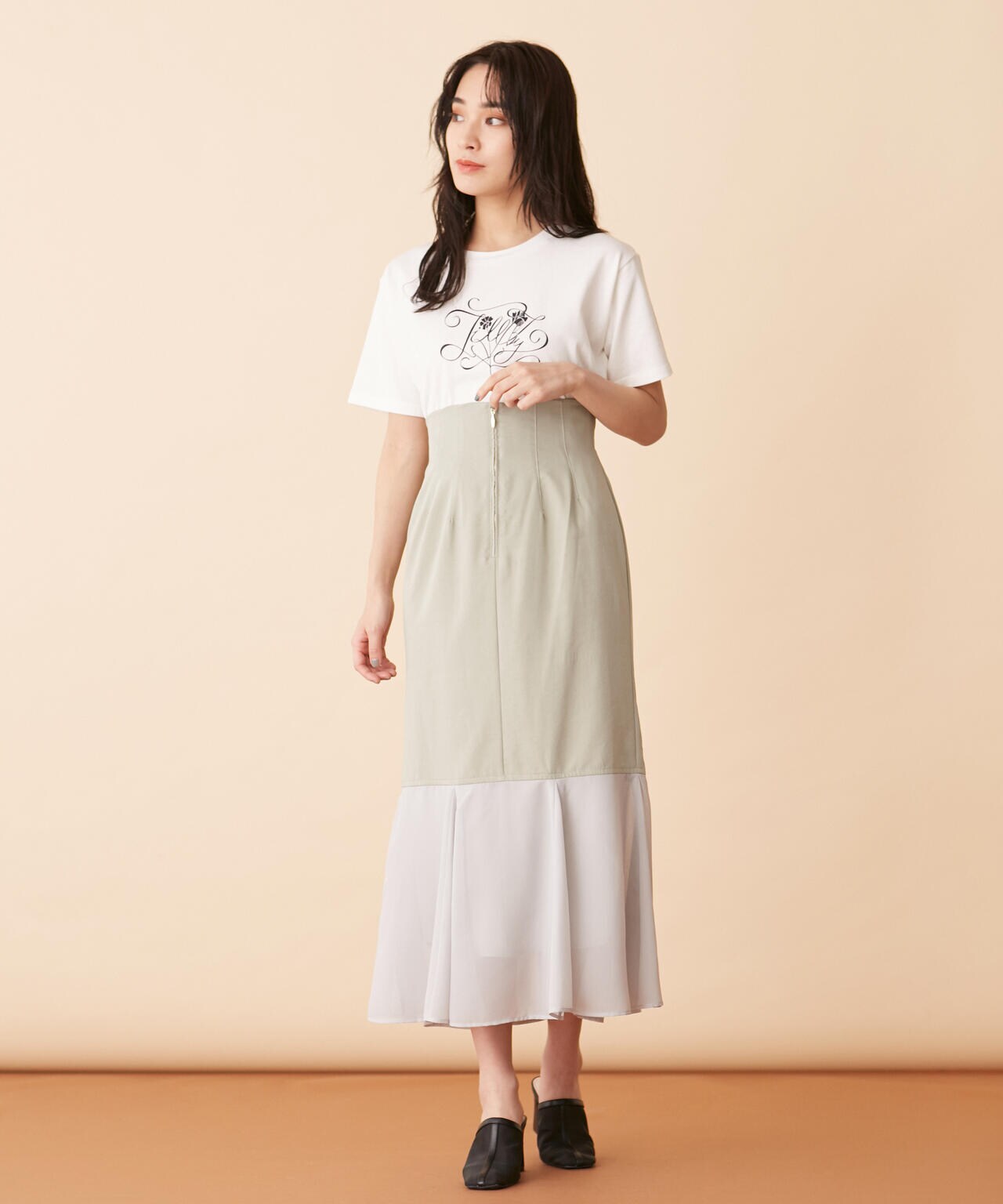 シフォン切替マーメイドスカート