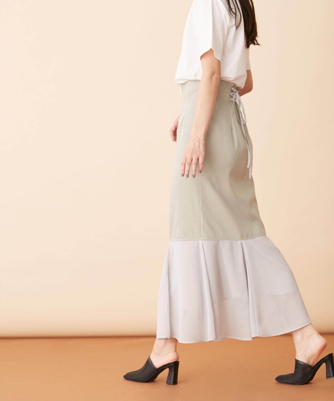 シフォン切替マーメイドスカート