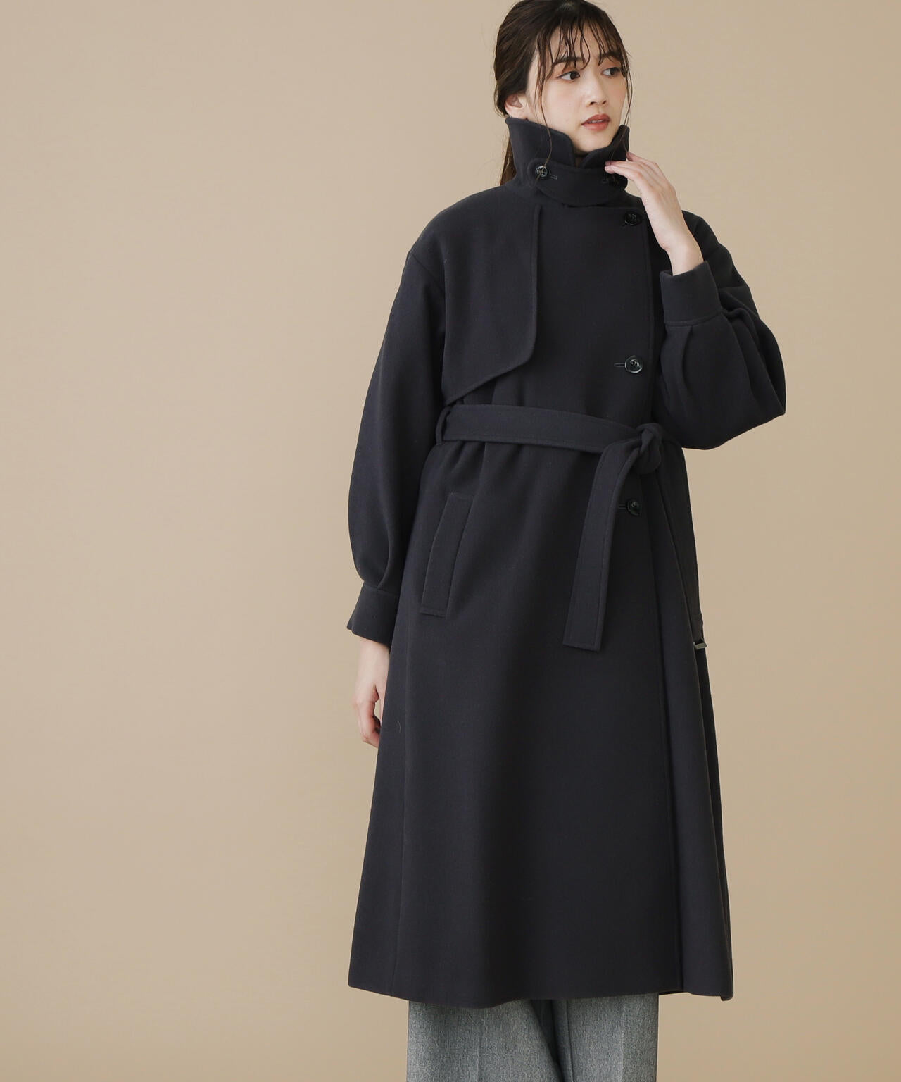 【美人百花11月号 宮田聡子さん着用商品】スタンドカラーレディコート