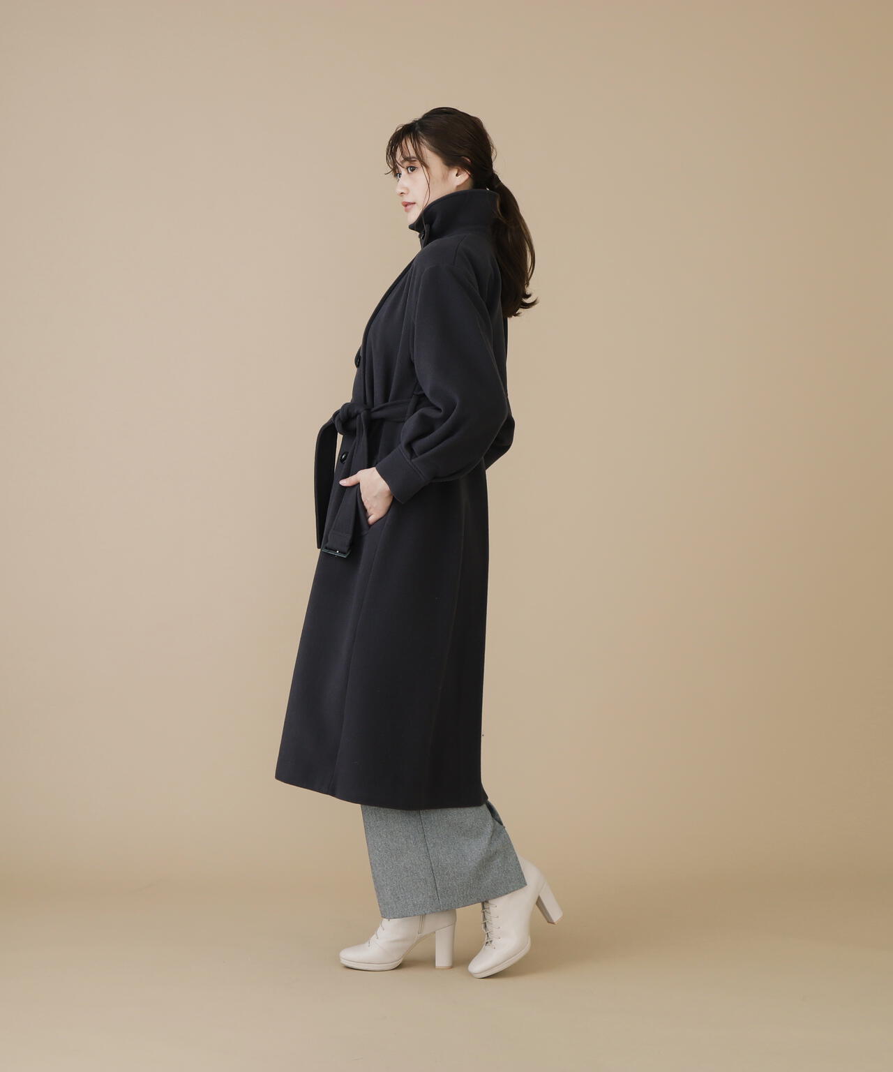 【美人百花11月号 宮田聡子さん着用商品】スタンドカラーレディコート