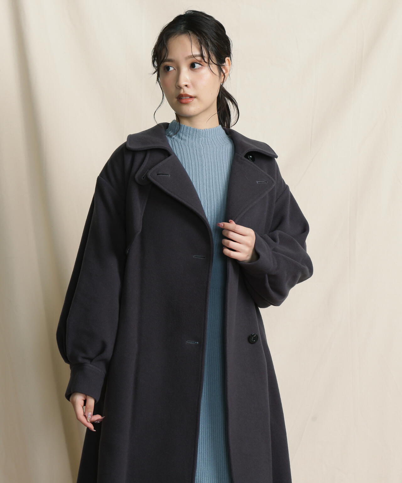 【美人百花11月号 宮田聡子さん着用商品】スタンドカラーレディコート
