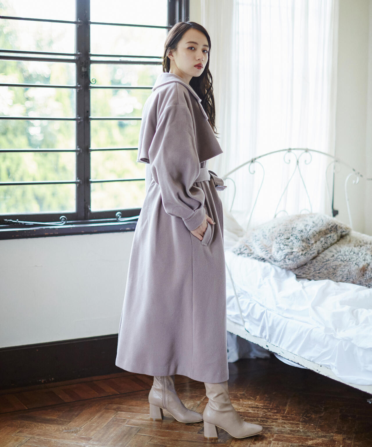 【美人百花11月号 宮田聡子さん着用商品】スタンドカラーレディコート