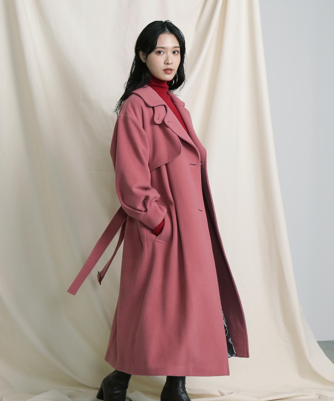 【美人百花11月号 宮田聡子さん着用商品】スタンドカラーレディコート
