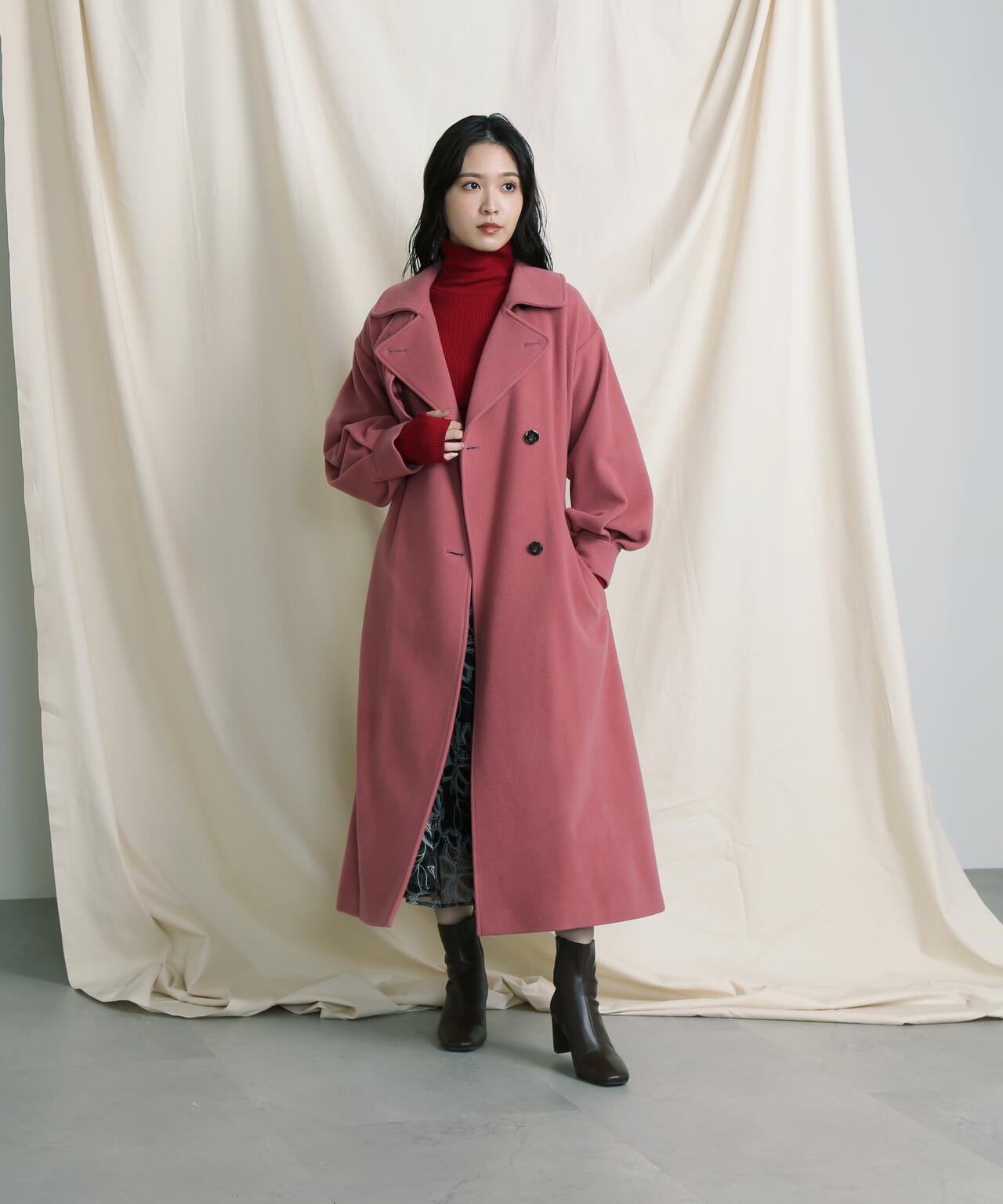 【美人百花11月号 宮田聡子さん着用商品】スタンドカラーレディコート