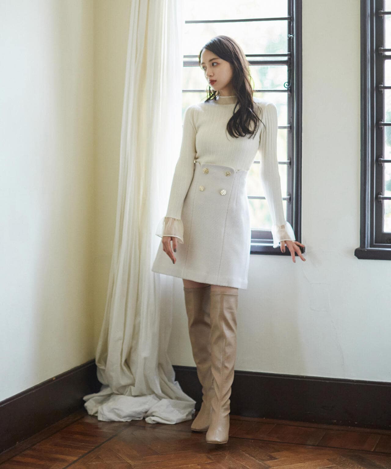 【美人百花11月号 宮田聡子さん着用商品】スクエアストレッチブーツ