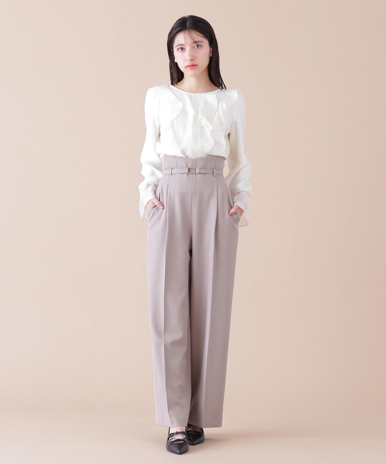 【タグ付新品】loin. センタープレスパンツ Pierrot ワイドパンツ レディース スラックス センタープレス タック