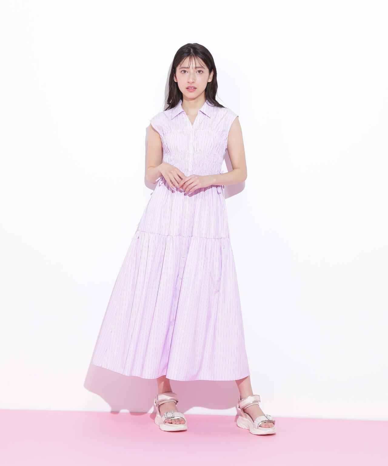 ウエストシャーリングストライプシャツワンピース | JILL by JILL