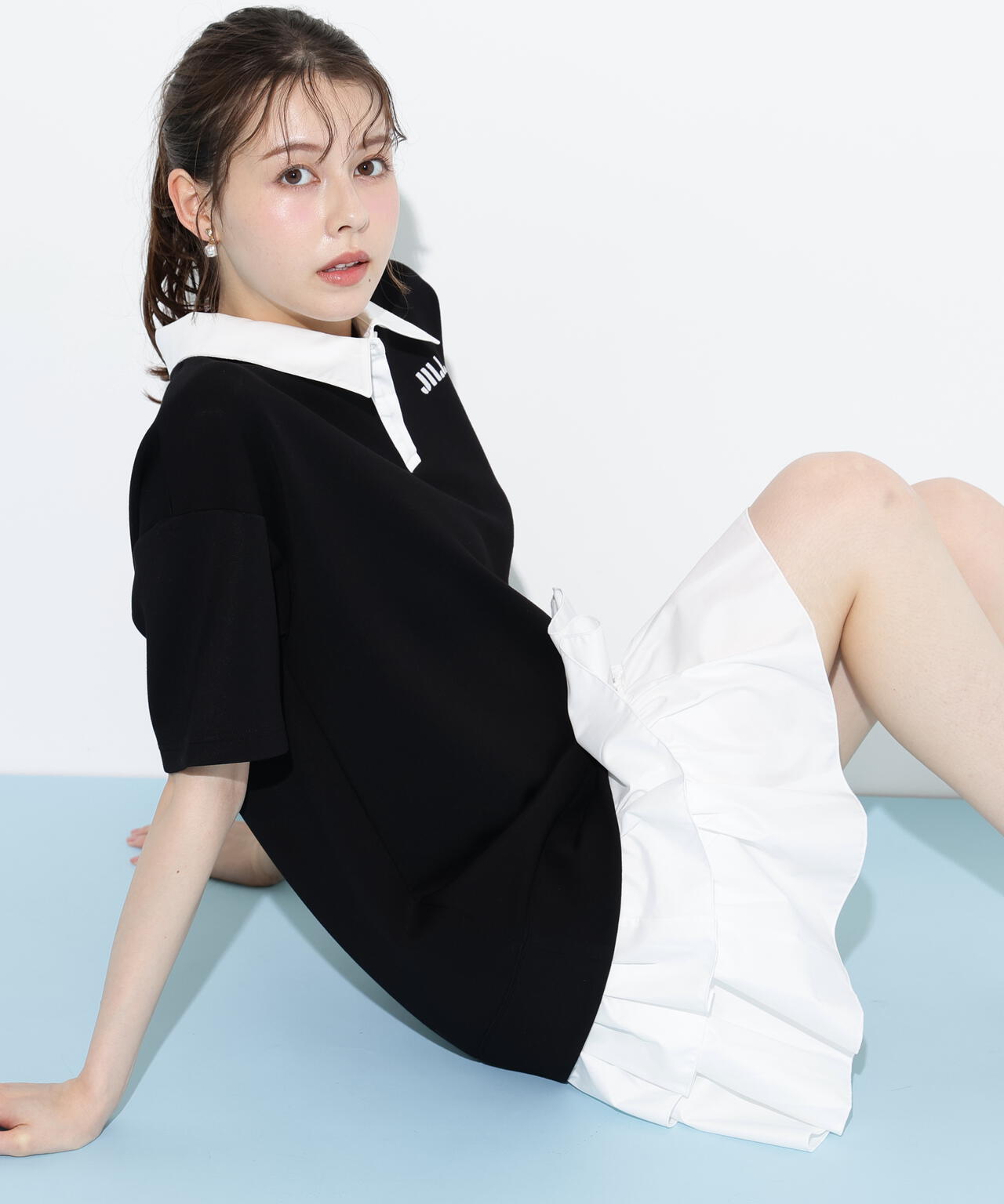 五分袖ポロ衿スウェットフリルミニセットアップ | JILL by JILL STUART