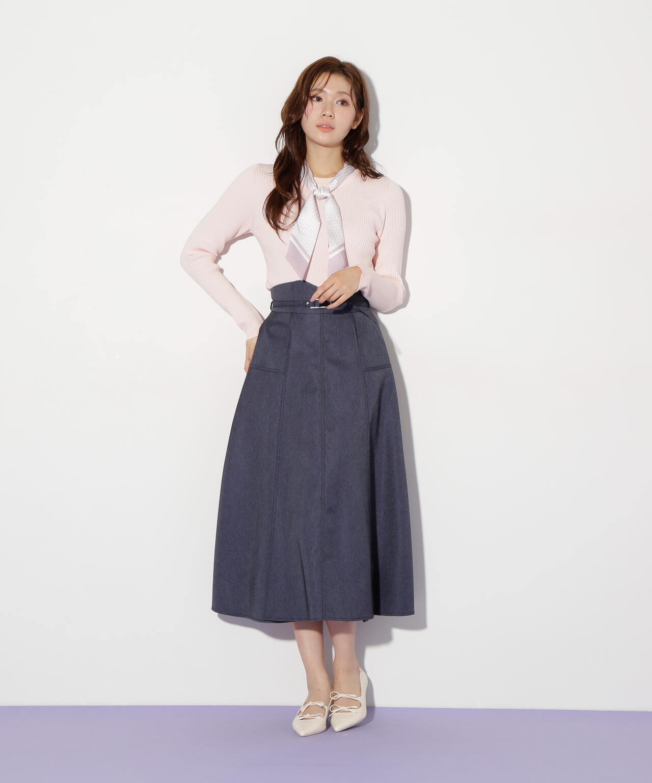 幾何チェック柄スカーフ付きリブニット | JILL by JILL STUART（ジル