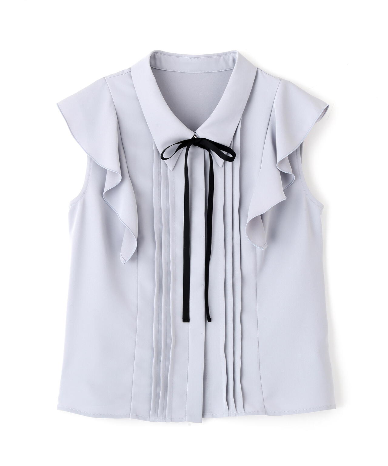 リボン付きピンタックノースリーブブラウス