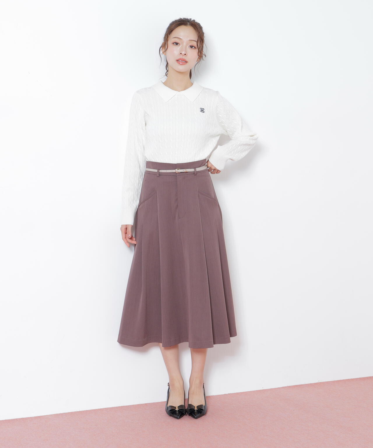 ベルト付タックフレアスカート