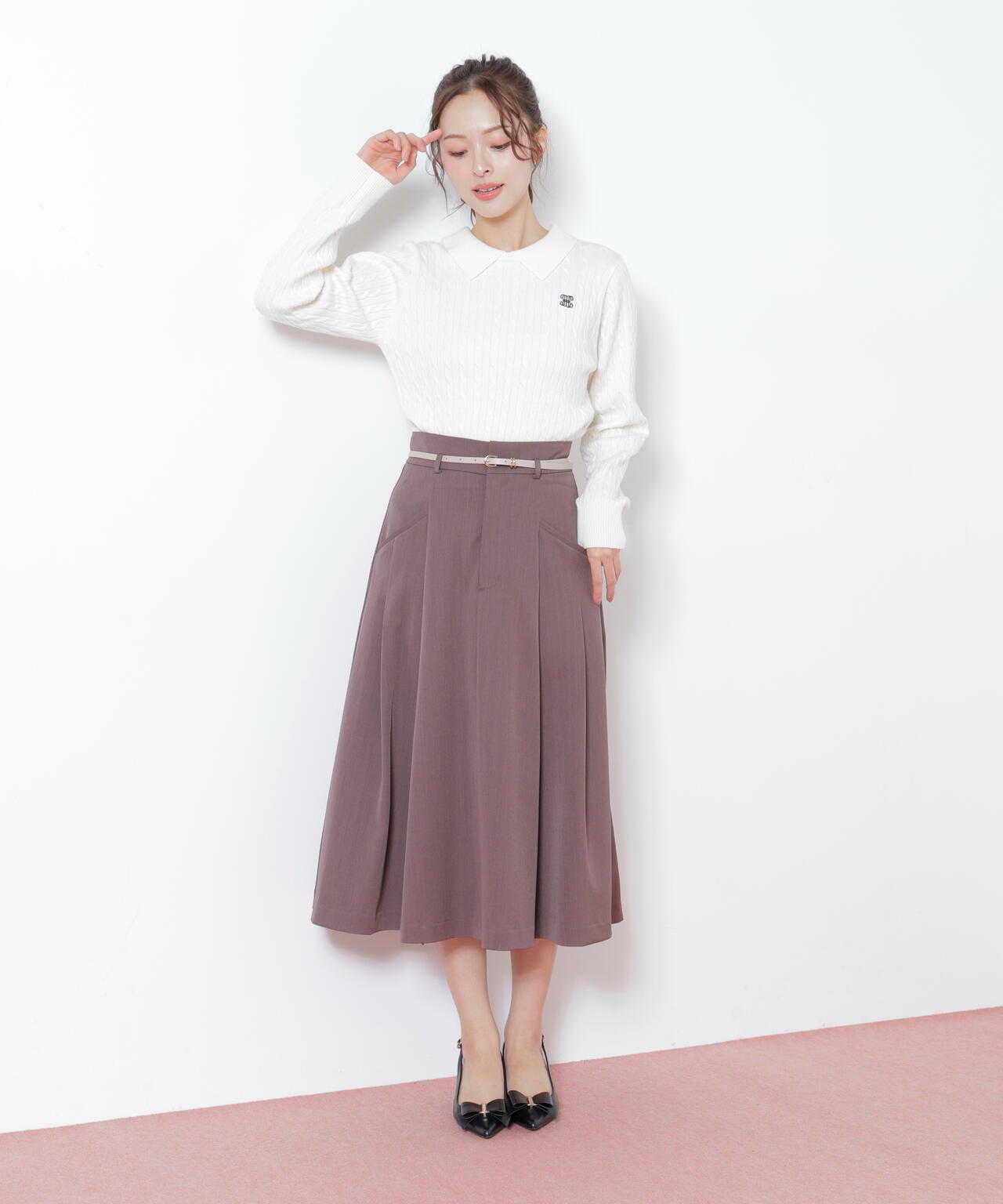 ベルト付タックフレアスカート