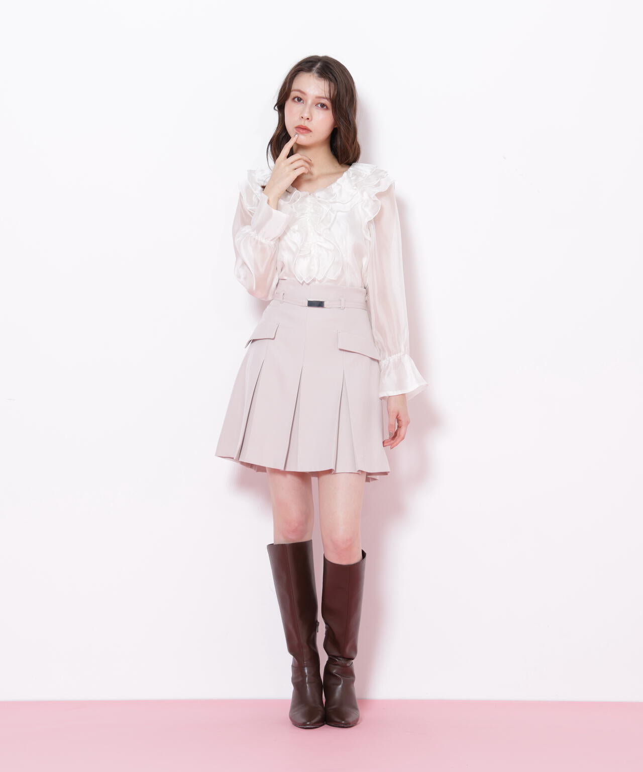 セットアップ対応＞ベルト付ベーシックツイルミニスカート | JILL by