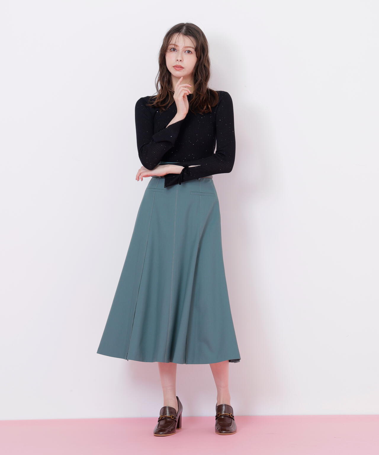 新品　ジルバイジルスチュアート　ベーシックツイルセミフレアスカート　ネイビー セール】◇ベーシックツイルセミフレアースカート（スカート