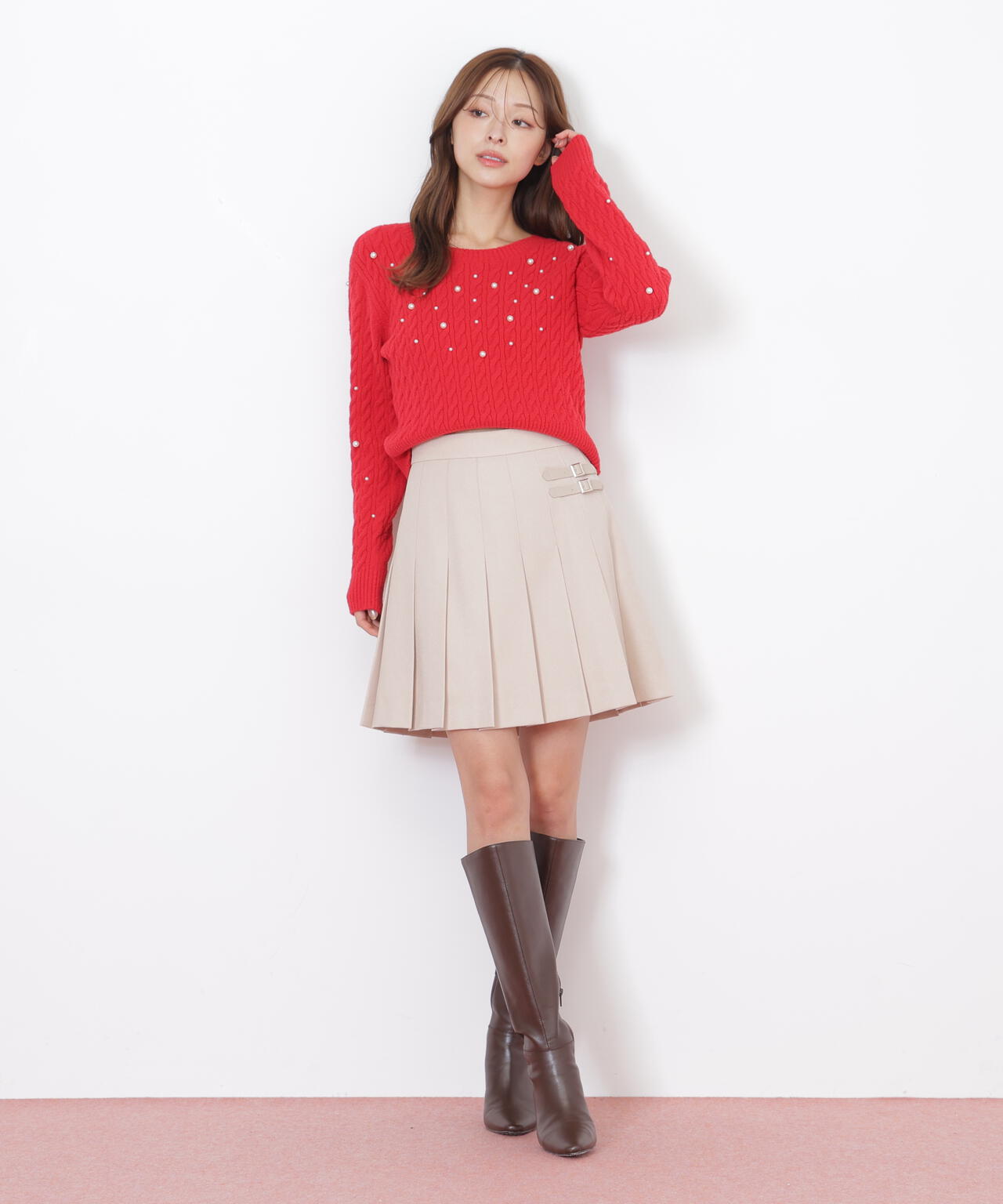 サイドベルトプリーツミニスカート