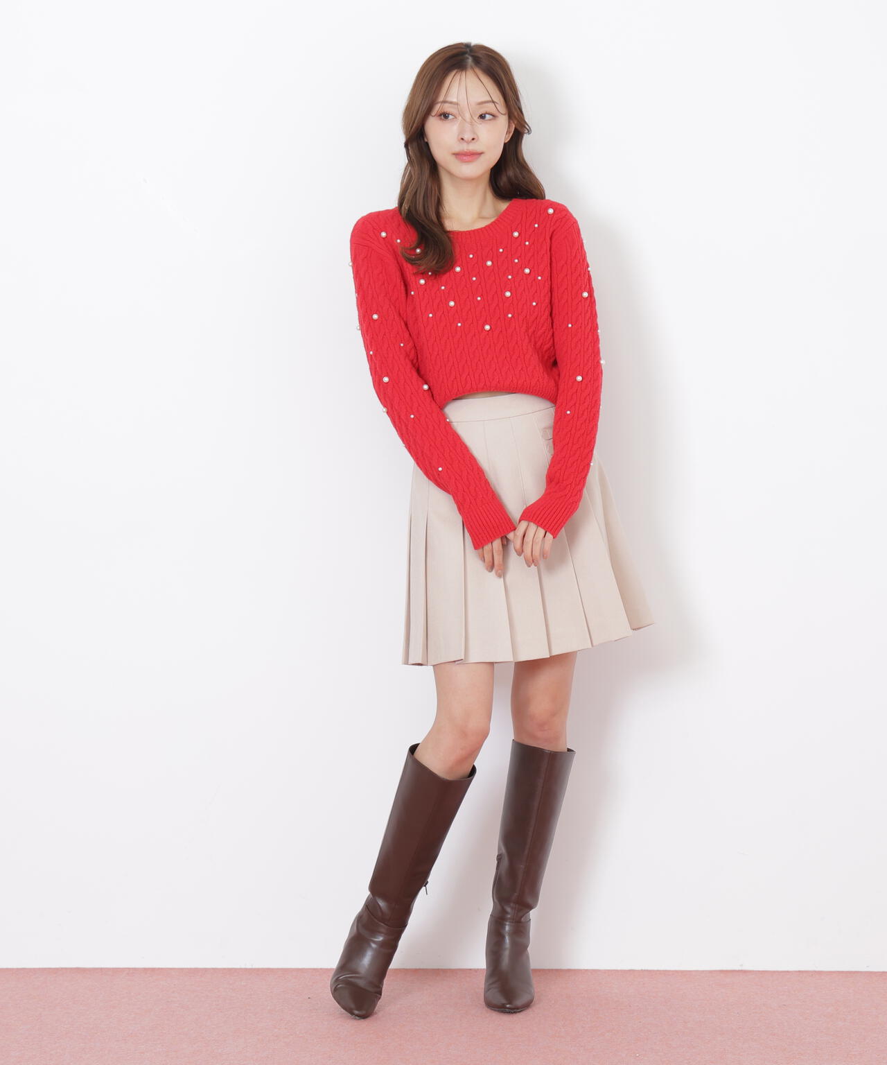 サイドベルトプリーツミニスカート