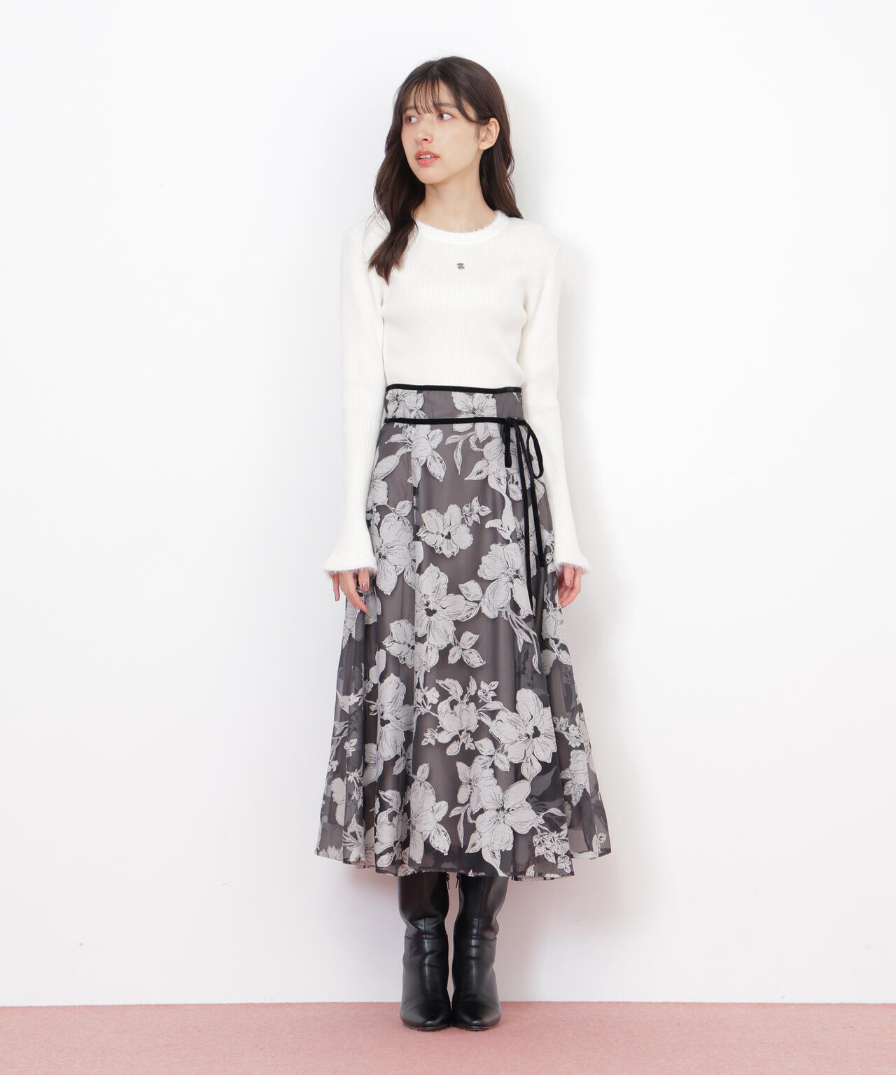 ベロアリボンオパールフラワースカート