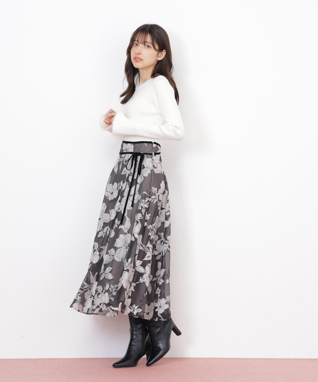 ベロアリボンオパールフラワースカート