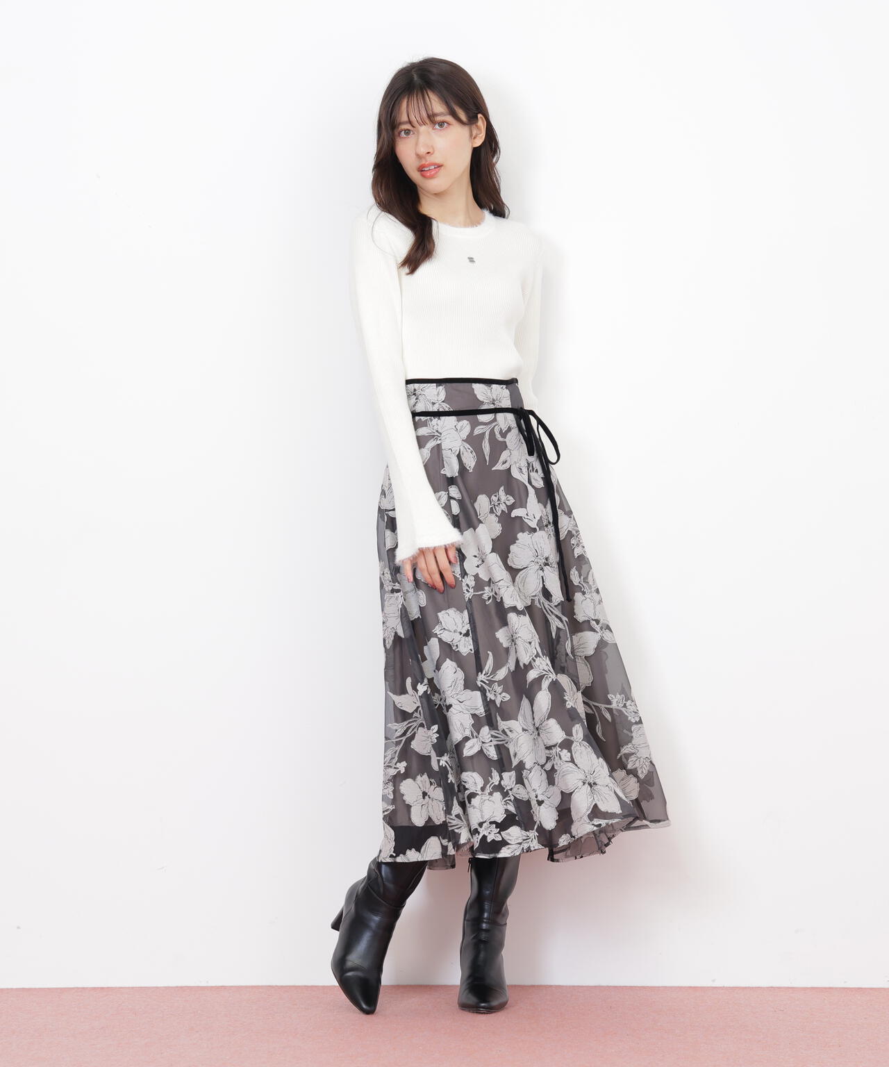 ベロアリボンオパールフラワースカート