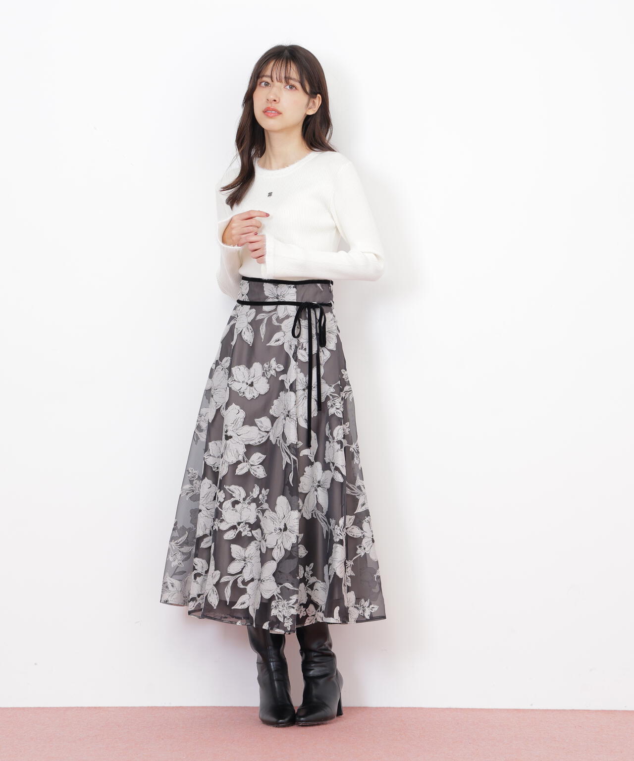 ベロアリボンオパールフラワースカート