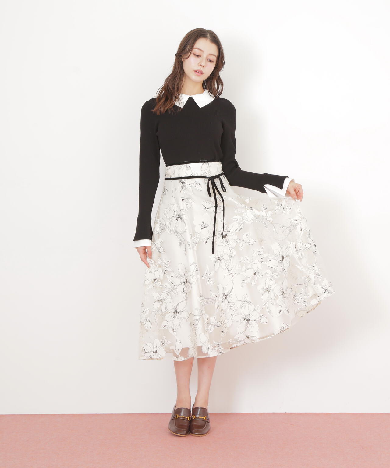 ベロアリボンオパールフラワースカート