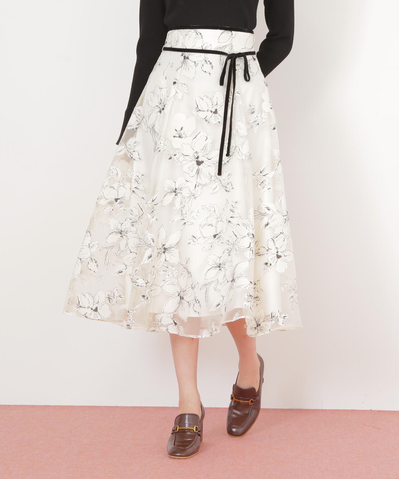 ベロアリボンオパールフラワースカート