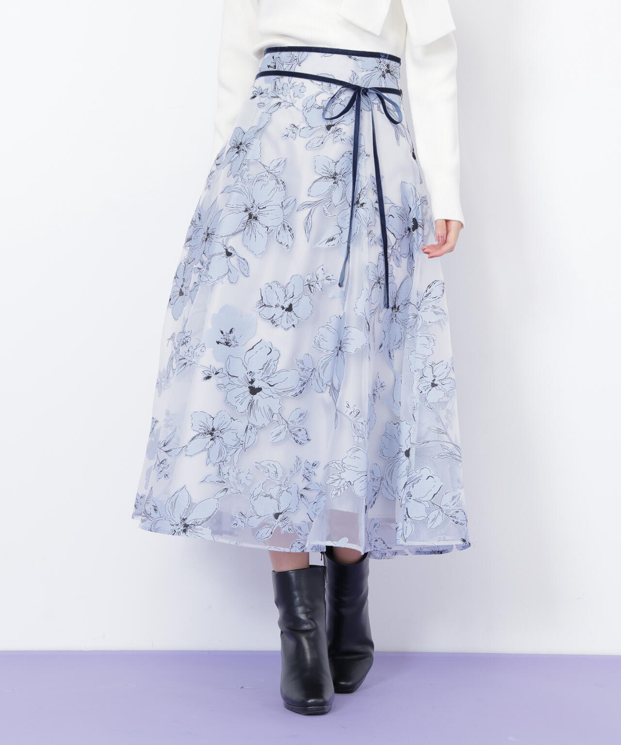 ベロアリボンオパールフラワースカート