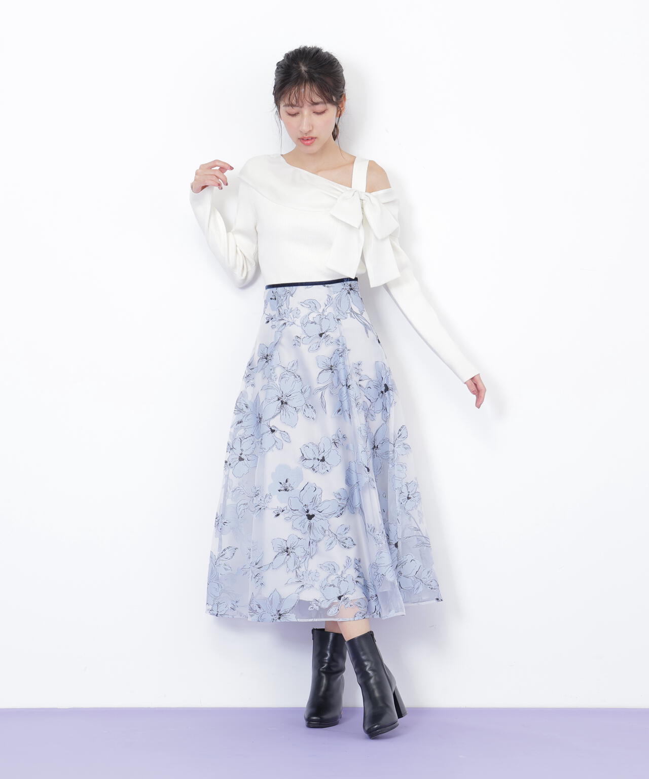 ベロアリボンオパールフラワースカート