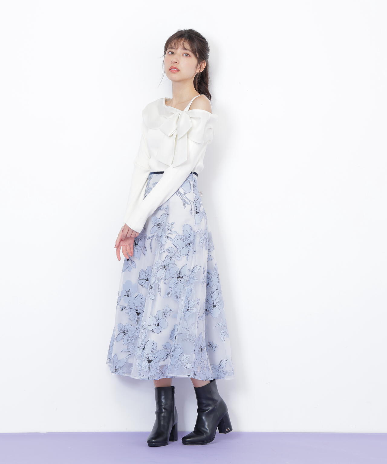 ベロアリボンオパールフラワースカート